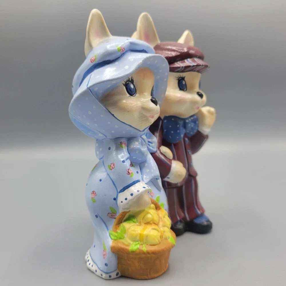 Vintage Ceramic Bunny Couple Figurine Victorian Clothing Shelf Decor
